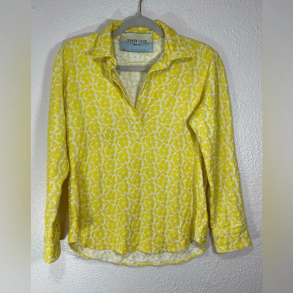 Tish Cox Tops - Tish Cox Floral Embroidered Popover Blouse Top Yellow White  Women’s Medium